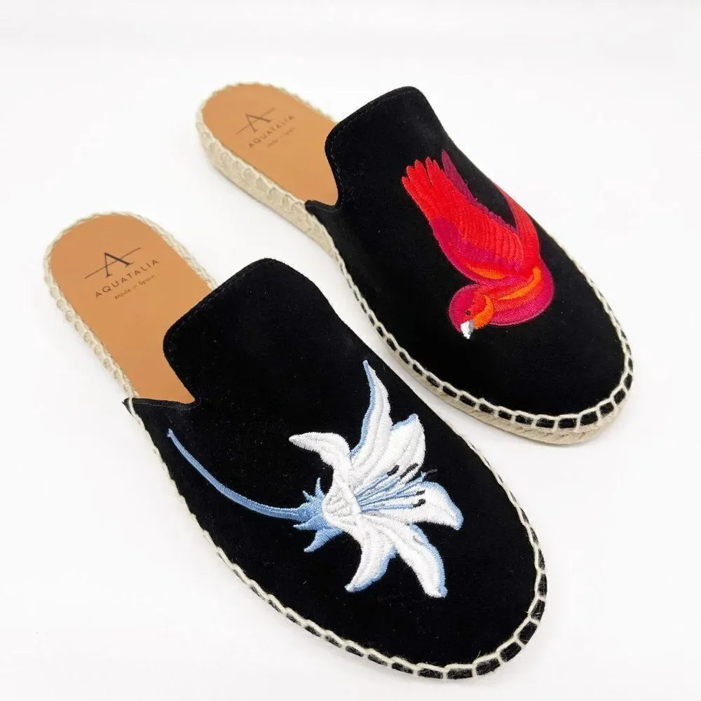 AQUATALIA Blair Espadrille Embroidered Black Flat